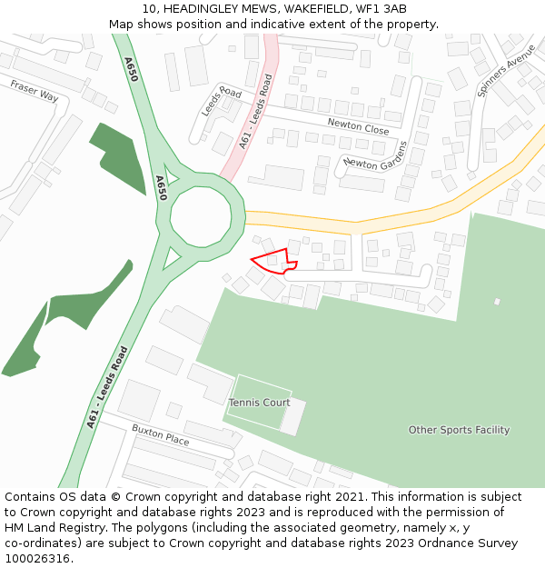 10, HEADINGLEY MEWS, WAKEFIELD, WF1 3AB: Location map and indicative extent of plot