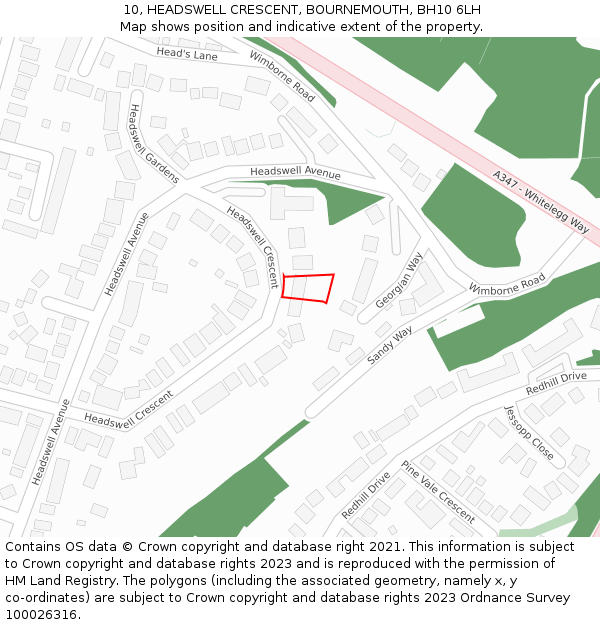 10, HEADSWELL CRESCENT, BOURNEMOUTH, BH10 6LH: Location map and indicative extent of plot