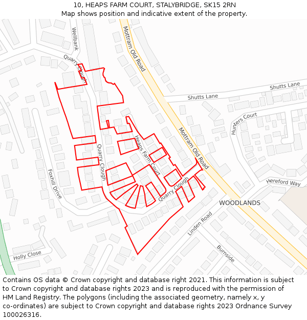 10, HEAPS FARM COURT, STALYBRIDGE, SK15 2RN: Location map and indicative extent of plot