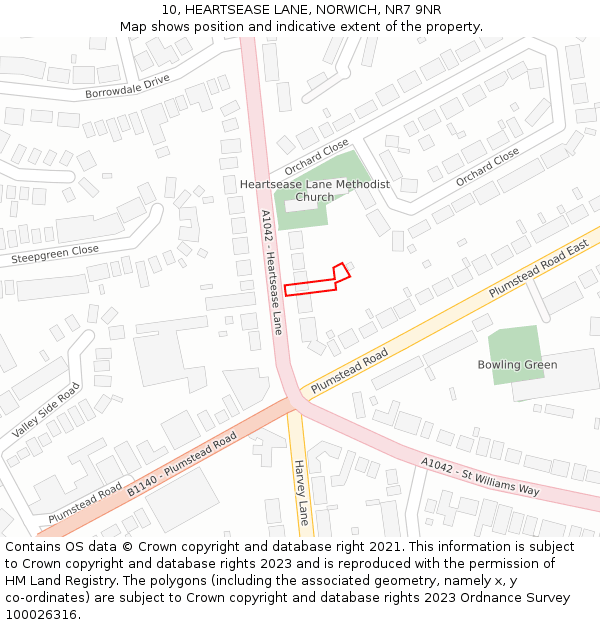 10, HEARTSEASE LANE, NORWICH, NR7 9NR: Location map and indicative extent of plot