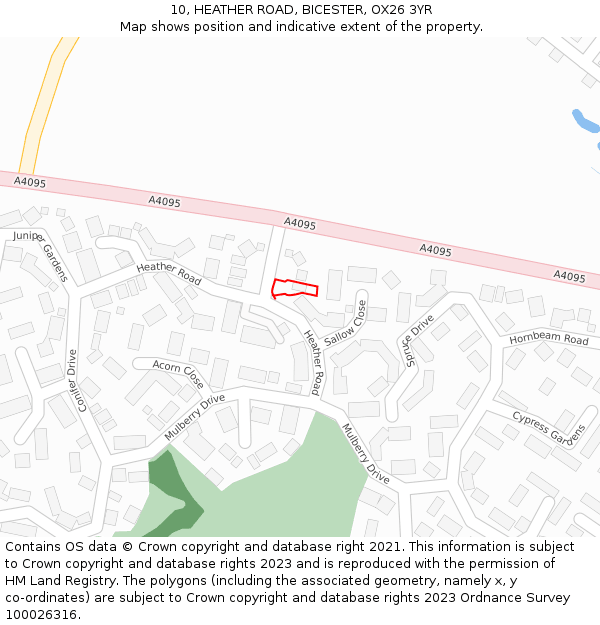 10, HEATHER ROAD, BICESTER, OX26 3YR: Location map and indicative extent of plot