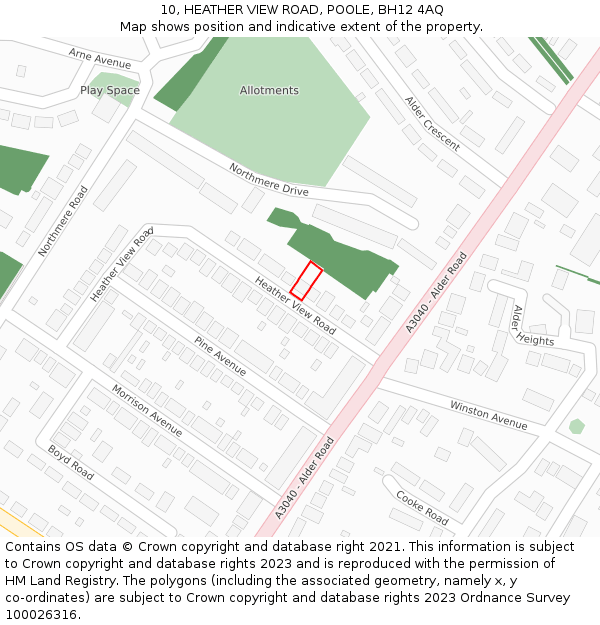 10, HEATHER VIEW ROAD, POOLE, BH12 4AQ: Location map and indicative extent of plot