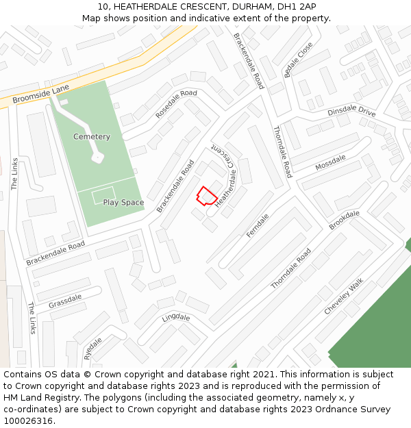 10, HEATHERDALE CRESCENT, DURHAM, DH1 2AP: Location map and indicative extent of plot