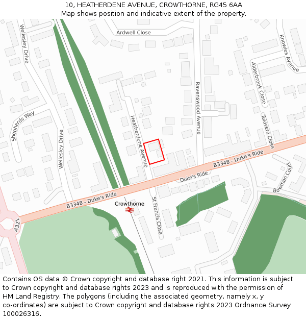 10, HEATHERDENE AVENUE, CROWTHORNE, RG45 6AA: Location map and indicative extent of plot