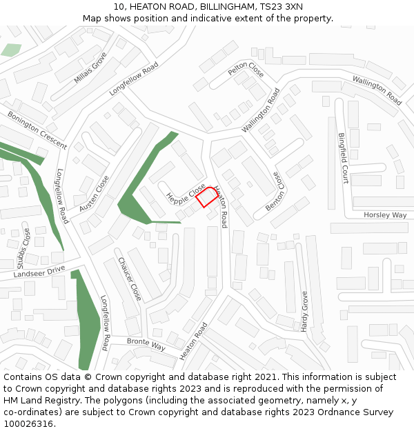 10, HEATON ROAD, BILLINGHAM, TS23 3XN: Location map and indicative extent of plot