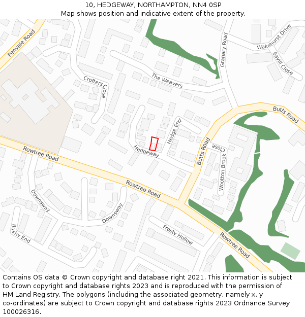 10, HEDGEWAY, NORTHAMPTON, NN4 0SP: Location map and indicative extent of plot