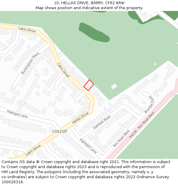 10, HELLAS DRIVE, BARRY, CF62 8AW: Location map and indicative extent of plot