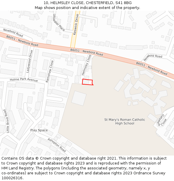 10, HELMSLEY CLOSE, CHESTERFIELD, S41 8BG: Location map and indicative extent of plot