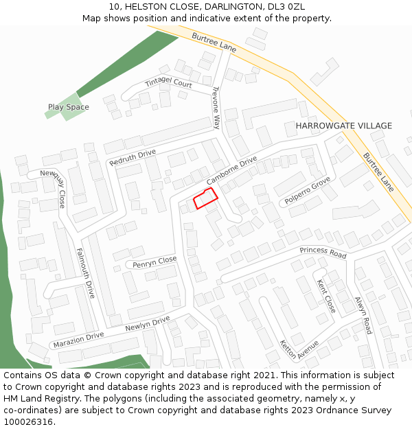10, HELSTON CLOSE, DARLINGTON, DL3 0ZL: Location map and indicative extent of plot