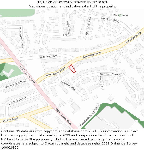 10, HEMINGWAY ROAD, BRADFORD, BD10 9TT: Location map and indicative extent of plot