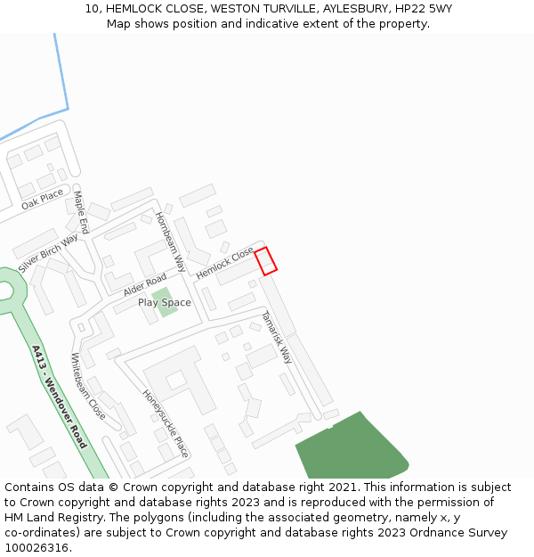 10, HEMLOCK CLOSE, WESTON TURVILLE, AYLESBURY, HP22 5WY: Location map and indicative extent of plot