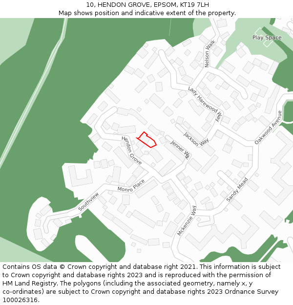 10, HENDON GROVE, EPSOM, KT19 7LH: Location map and indicative extent of plot