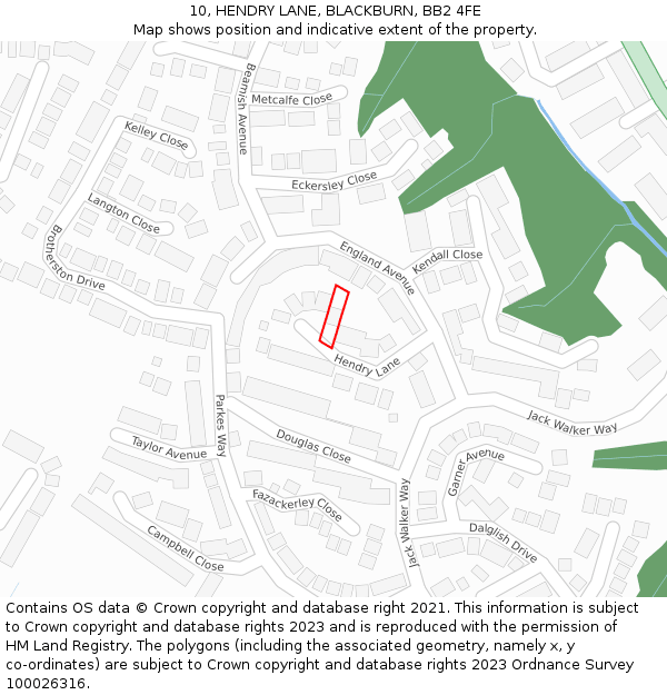 10, HENDRY LANE, BLACKBURN, BB2 4FE: Location map and indicative extent of plot