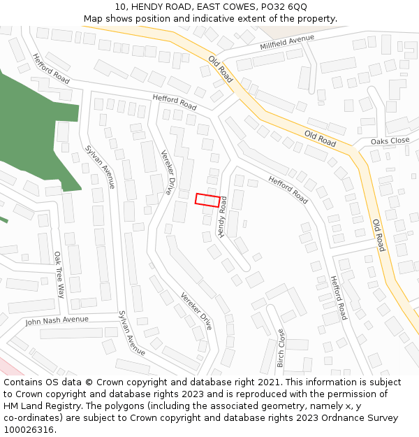 10, HENDY ROAD, EAST COWES, PO32 6QQ: Location map and indicative extent of plot