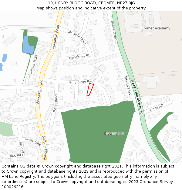 10, HENRY BLOGG ROAD, CROMER, NR27 0JG: Location map and indicative extent of plot