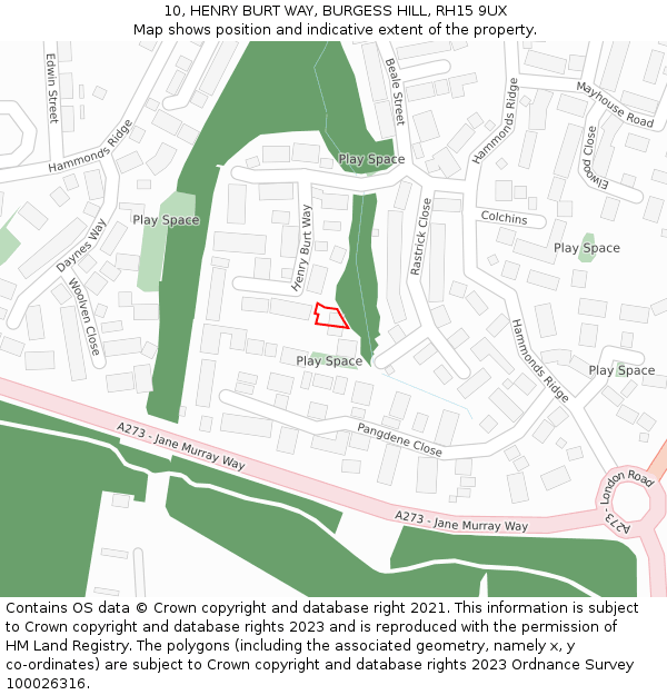 10, HENRY BURT WAY, BURGESS HILL, RH15 9UX: Location map and indicative extent of plot