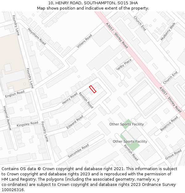 10, HENRY ROAD, SOUTHAMPTON, SO15 3HA: Location map and indicative extent of plot