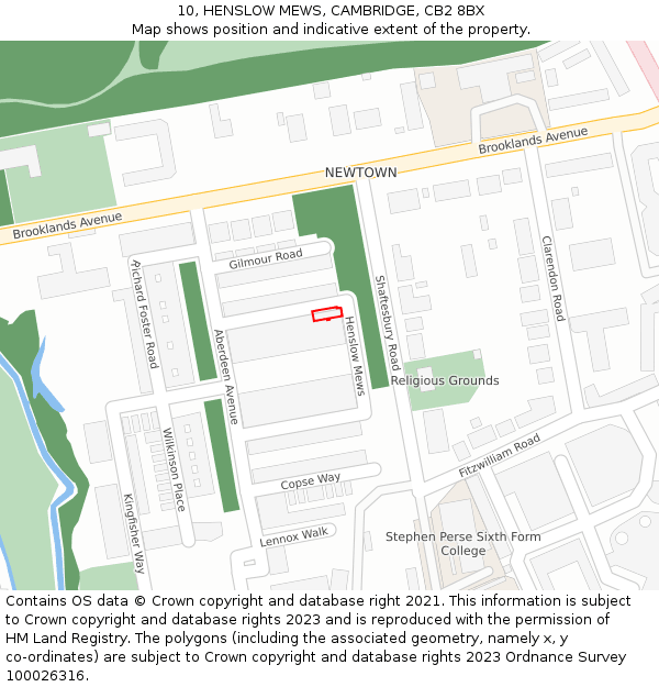 10, HENSLOW MEWS, CAMBRIDGE, CB2 8BX: Location map and indicative extent of plot