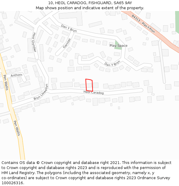 10, HEOL CARADOG, FISHGUARD, SA65 9AY: Location map and indicative extent of plot