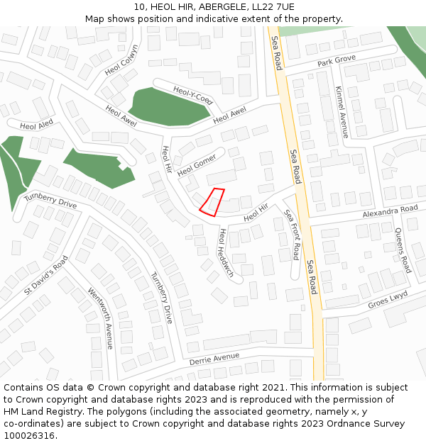 10, HEOL HIR, ABERGELE, LL22 7UE: Location map and indicative extent of plot