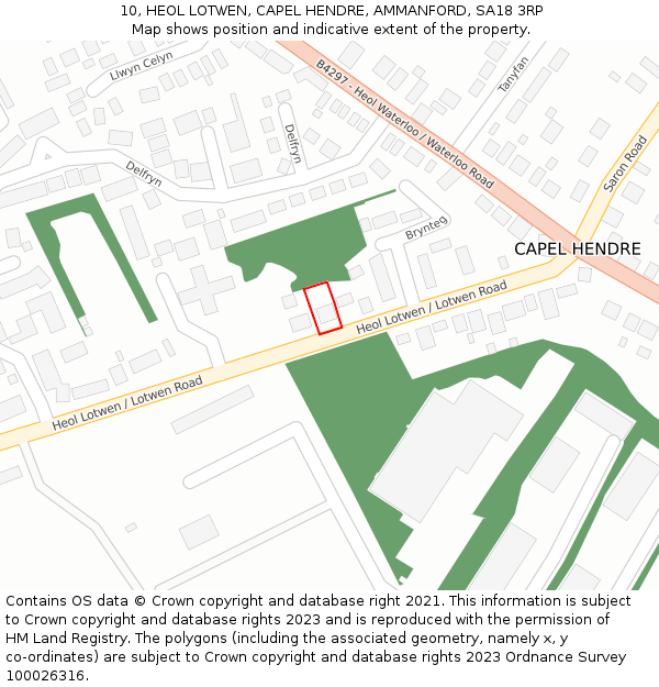 10, HEOL LOTWEN, CAPEL HENDRE, AMMANFORD, SA18 3RP: Location map and indicative extent of plot
