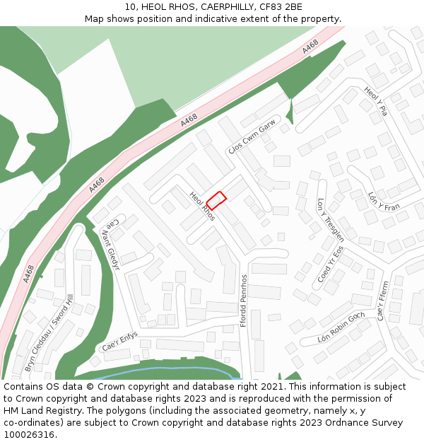 10, HEOL RHOS, CAERPHILLY, CF83 2BE: Location map and indicative extent of plot