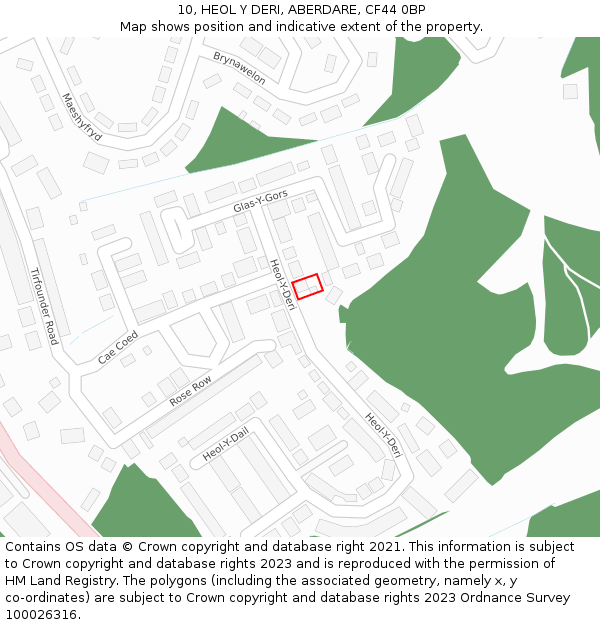 10, HEOL Y DERI, ABERDARE, CF44 0BP: Location map and indicative extent of plot