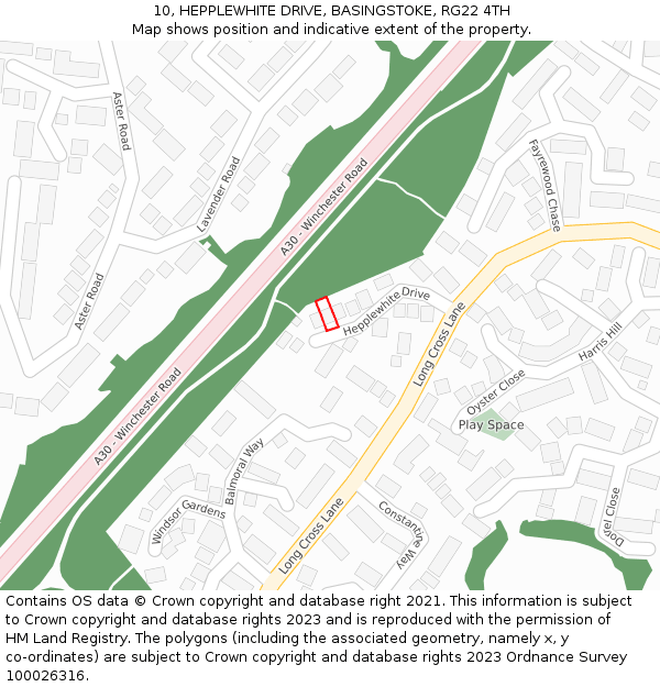 10, HEPPLEWHITE DRIVE, BASINGSTOKE, RG22 4TH: Location map and indicative extent of plot