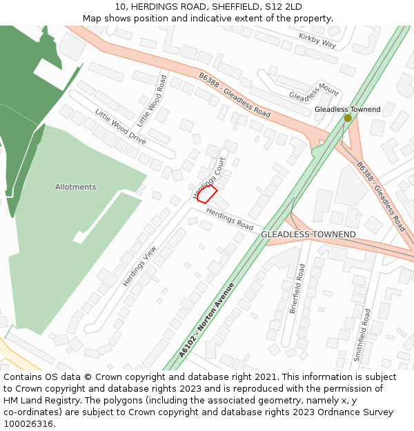 10, HERDINGS ROAD, SHEFFIELD, S12 2LD: Location map and indicative extent of plot
