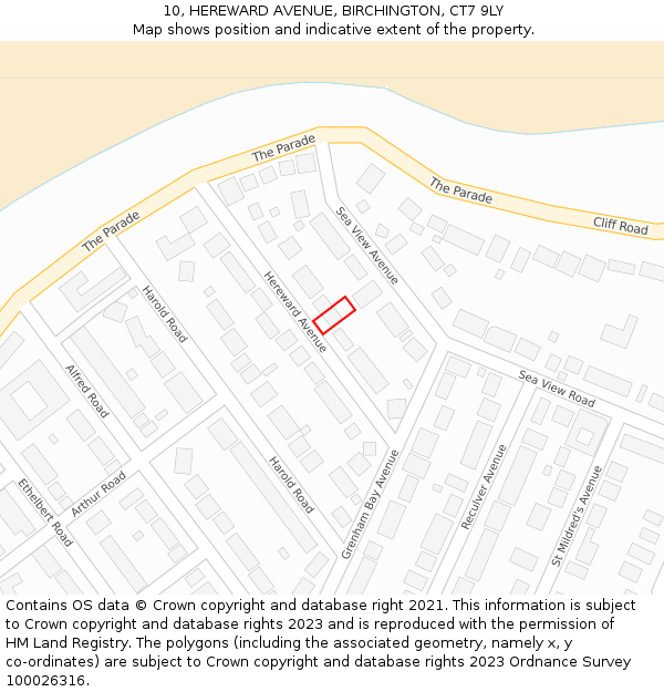 10, HEREWARD AVENUE, BIRCHINGTON, CT7 9LY: Location map and indicative extent of plot