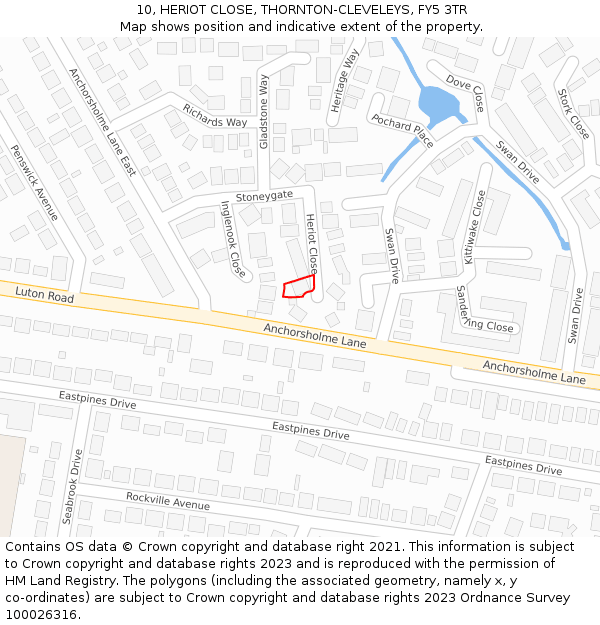 10, HERIOT CLOSE, THORNTON-CLEVELEYS, FY5 3TR: Location map and indicative extent of plot