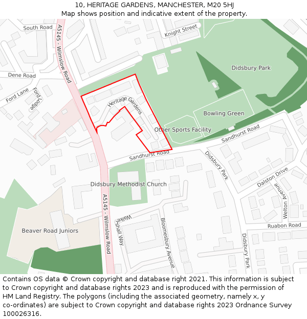 10, HERITAGE GARDENS, MANCHESTER, M20 5HJ: Location map and indicative extent of plot
