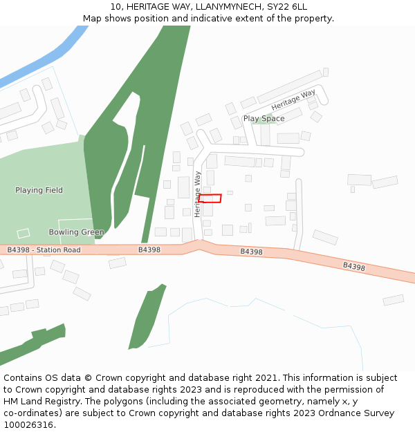 10, HERITAGE WAY, LLANYMYNECH, SY22 6LL: Location map and indicative extent of plot