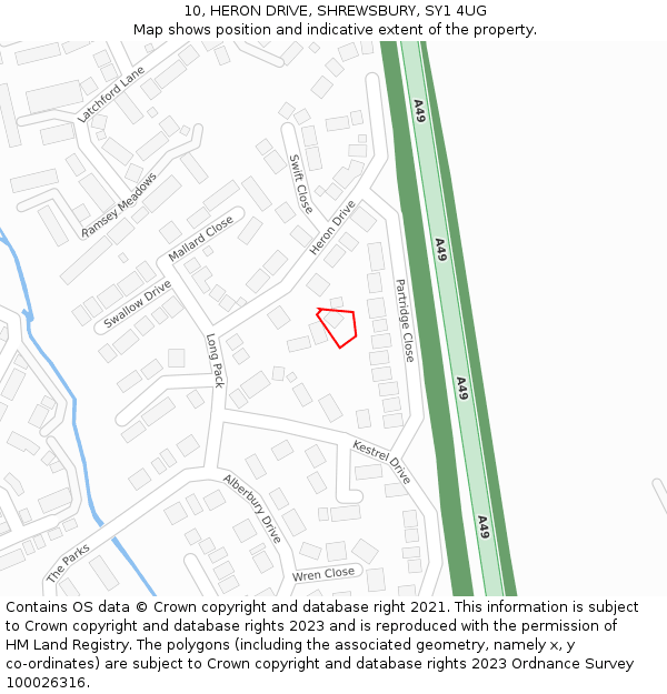 10, HERON DRIVE, SHREWSBURY, SY1 4UG: Location map and indicative extent of plot
