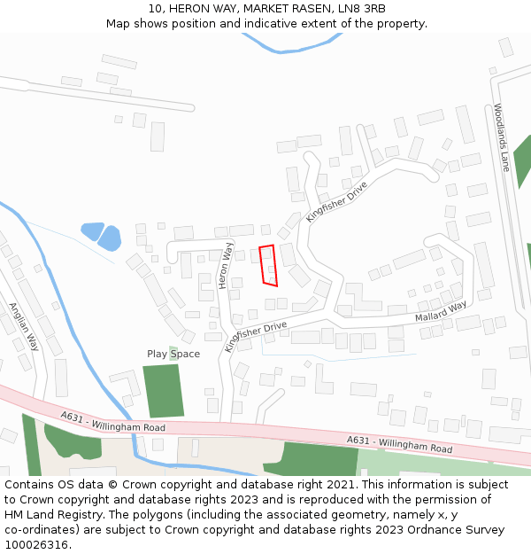 10, HERON WAY, MARKET RASEN, LN8 3RB: Location map and indicative extent of plot