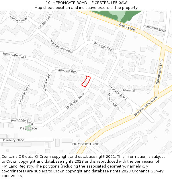 10, HERONGATE ROAD, LEICESTER, LE5 0AW: Location map and indicative extent of plot