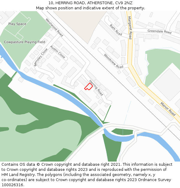 10, HERRING ROAD, ATHERSTONE, CV9 2NZ: Location map and indicative extent of plot