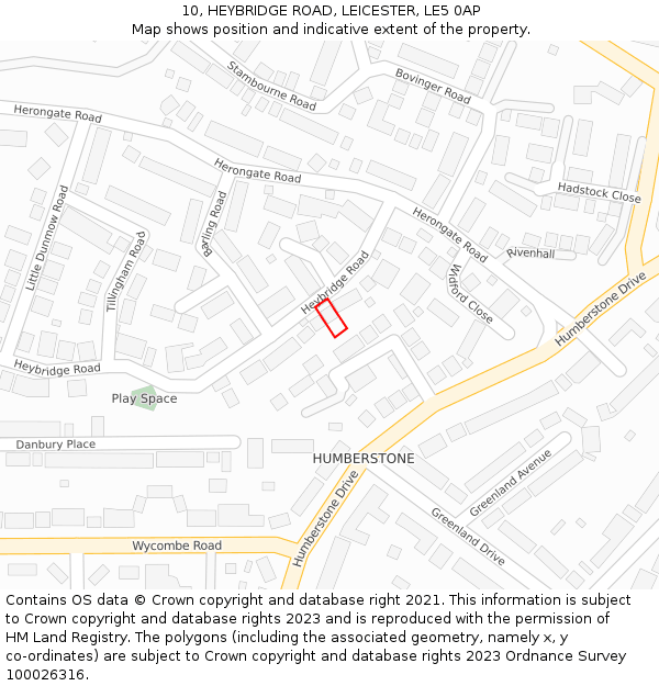 10, HEYBRIDGE ROAD, LEICESTER, LE5 0AP: Location map and indicative extent of plot