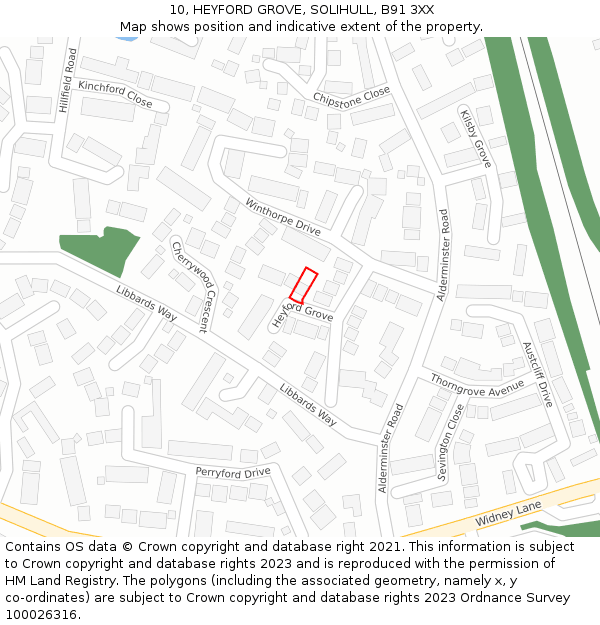 10, HEYFORD GROVE, SOLIHULL, B91 3XX: Location map and indicative extent of plot