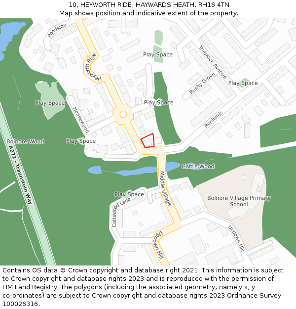 10, HEYWORTH RIDE, HAYWARDS HEATH, RH16 4TN: Location map and indicative extent of plot