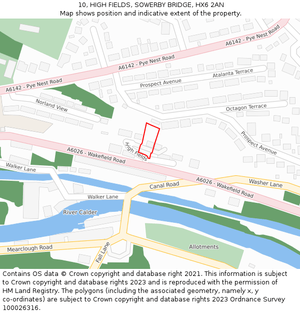 10, HIGH FIELDS, SOWERBY BRIDGE, HX6 2AN: Location map and indicative extent of plot