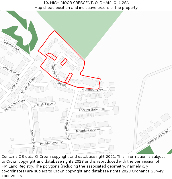 10, HIGH MOOR CRESCENT, OLDHAM, OL4 2SN: Location map and indicative extent of plot