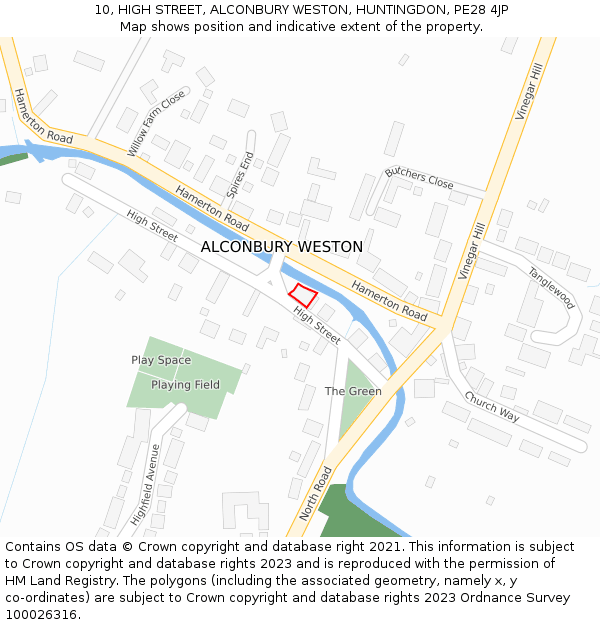 10, HIGH STREET, ALCONBURY WESTON, HUNTINGDON, PE28 4JP: Location map and indicative extent of plot