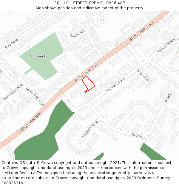 10, HIGH STREET, EPPING, CM16 4AB: Location map and indicative extent of plot