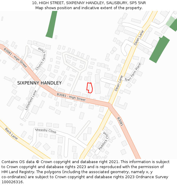 10, HIGH STREET, SIXPENNY HANDLEY, SALISBURY, SP5 5NR: Location map and indicative extent of plot