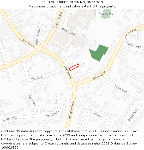 10, HIGH STREET, STEYNING, BN44 3GG: Location map and indicative extent of plot
