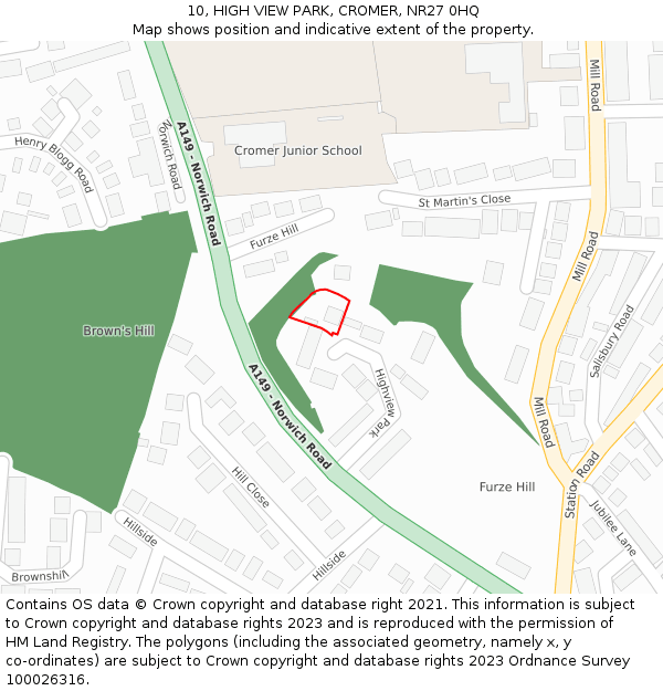 10, HIGH VIEW PARK, CROMER, NR27 0HQ: Location map and indicative extent of plot