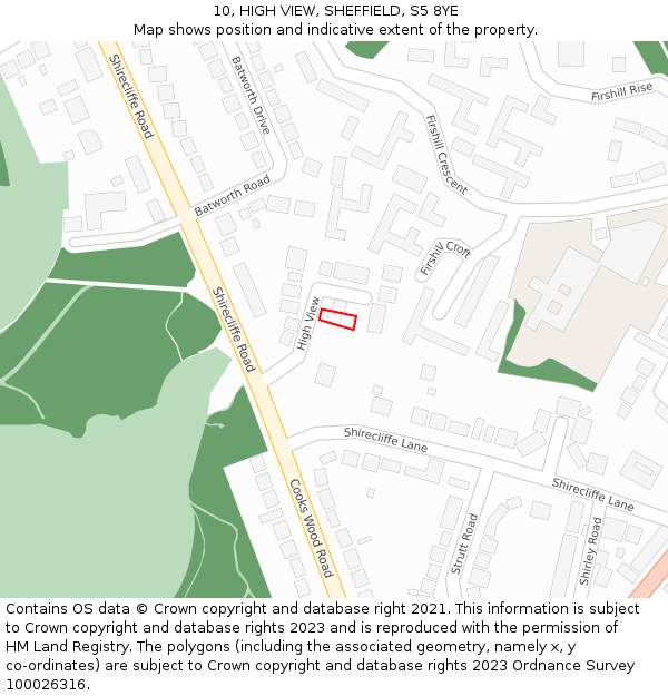 10, HIGH VIEW, SHEFFIELD, S5 8YE: Location map and indicative extent of plot