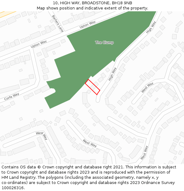 10, HIGH WAY, BROADSTONE, BH18 9NB: Location map and indicative extent of plot