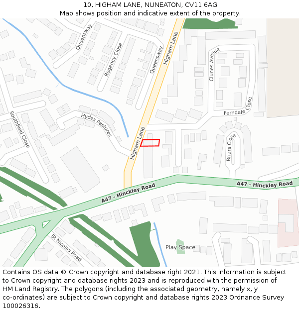 10, HIGHAM LANE, NUNEATON, CV11 6AG: Location map and indicative extent of plot